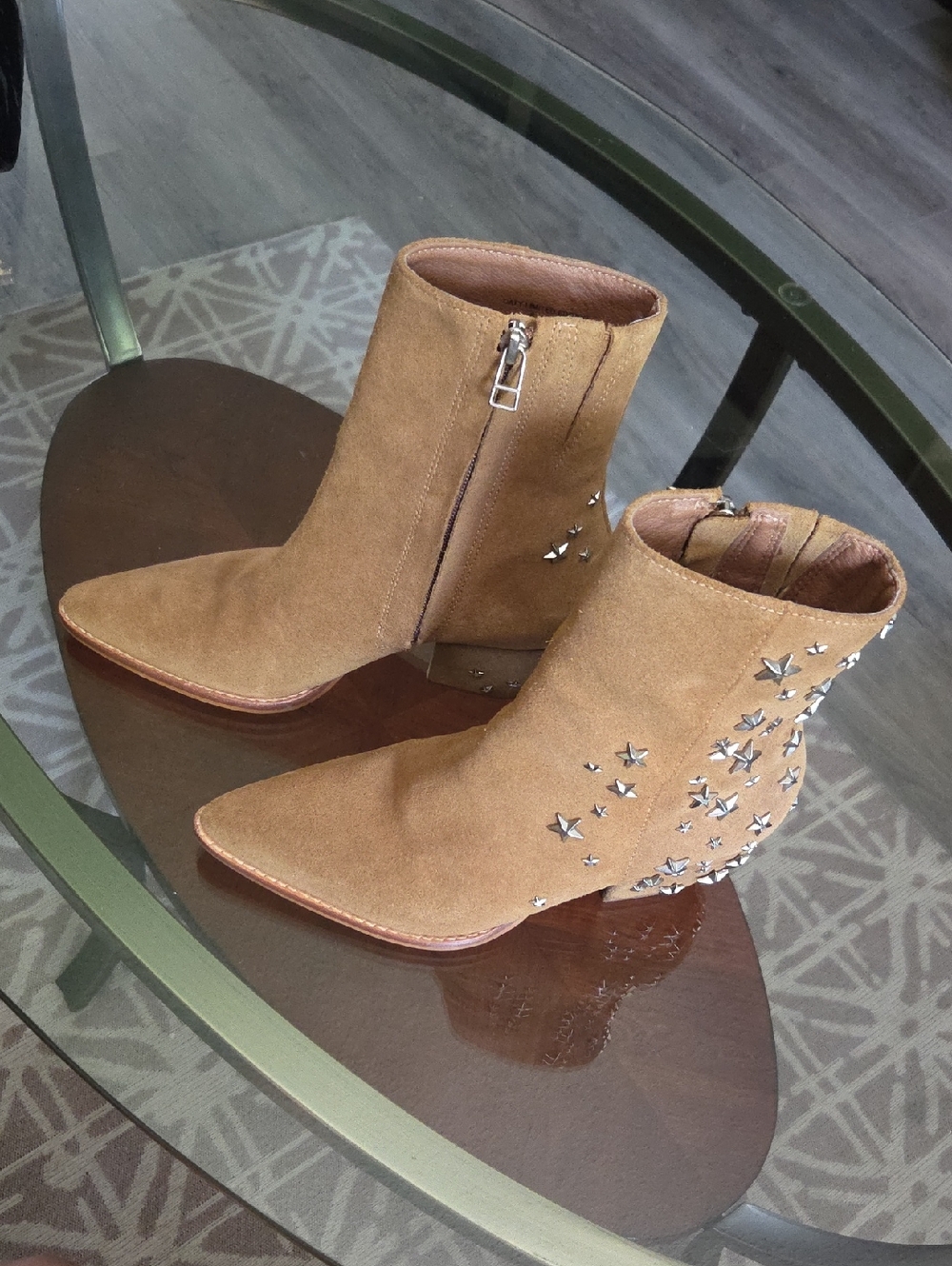 Tan Leather Bootie Star Studs